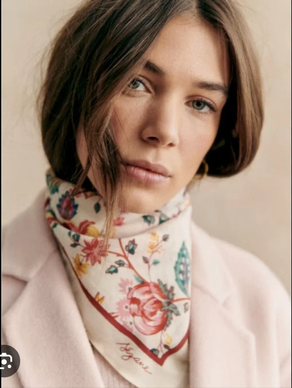 Sezane Gaston Scarf Tan Floral NWOT